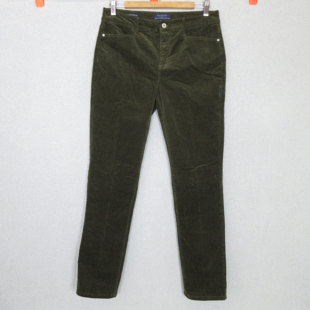 Talbots Corduroy Pants Women 6 Olive Green High Waist Straight Leg